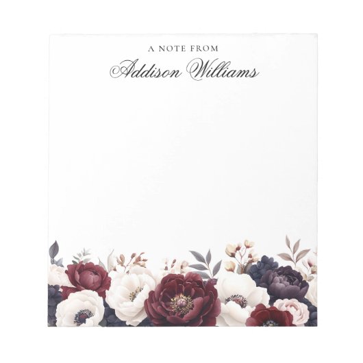 ロマンチックなブルゴーニュパーソナライズされたフローラ ノートパッド (正面)