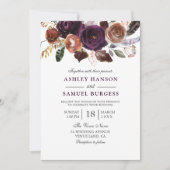 ロマンチックなブルゴーニュパープルプラム結婚フローラ 招待状 (正面)