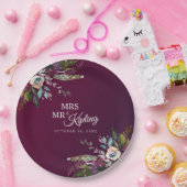 ロマンチックなブルゴーニュフローラミスター&ミセス結婚ズ ペーパープレート (パーティー)