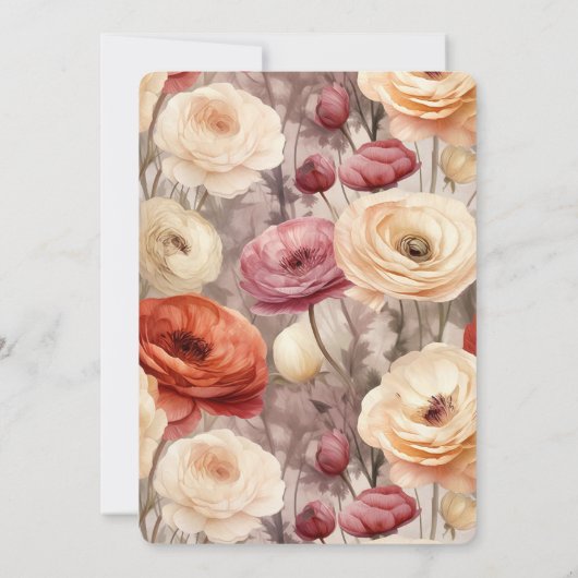 ロマンチックなブルゴーニュレッドクリーム結婚フローラ 招待状 (裏面)