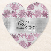 ロマンチックなブルゴーニュレッドシルバー結婚フローラ ペーパーコースター (正面)