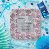 ロマンチックなブルゴーニュレッドシルバー結婚フローラ ペーパープレート (パーティー)