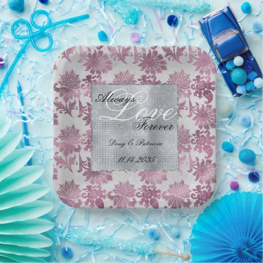 ロマンチックなブルゴーニュレッドシルバー結婚フローラ ペーパープレート (パーティー)