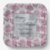 ロマンチックなブルゴーニュレッドシルバー結婚フローラ ペーパープレート (正面)