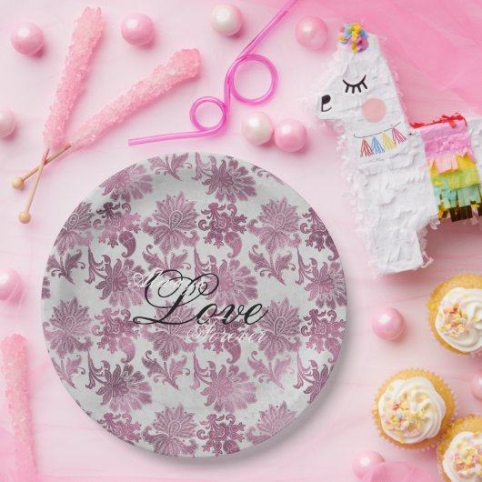 ロマンチックなブルゴーニュレッドシルバー結婚フローラ ペーパープレート (パーティー)