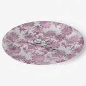 ロマンチックなブルゴーニュレッドシルバー結婚フローラ ペーパープレート (アングル)