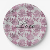 ロマンチックなブルゴーニュレッドシルバー結婚フローラ ペーパープレート (正面)