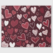 ロマンチックなブルゴーニュ手描きハートバレンタイン ラッピングペーパー (フラット)