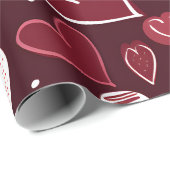 ロマンチックなブルゴーニュ手描きハートバレンタイン ラッピングペーパー (ロールコーナー)