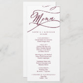 ロマンチックなブルゴーニュ文字書道結婚のディナー メニュー (正面/裏面)