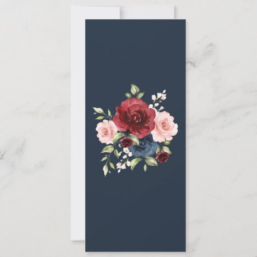 ロマンチックなブルゴーニュ海軍フローラシルエットメニューカード 招待状 (裏面)