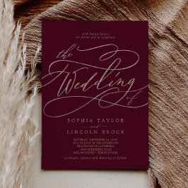 ロマンチックなブルゴーニュ結婚の書道 招待状