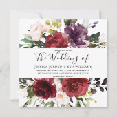 ロマンチックなブルゴーニュ赤いローズウォーター結婚カラー 招待状 (正面)