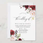 ロマンチックなブルゴーニュ赤い水結婚色の 招待状 (正面)