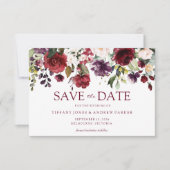 ロマンチックなブルゴーニュ赤い結婚式の日付を保存 招待状 (正面)