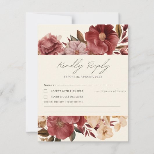 ロマンチックなブルゴーニュ赤と結婚銅 出欠カード (正面)