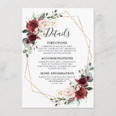 ロマンチックなブルゴーニュ赤フローラ幾何学結婚の エンクロージャーカード (正面)