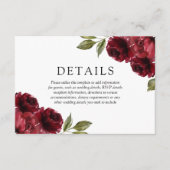 ロマンチックなブルゴーニュ赤結婚い花の詳細 エンクロージャーカード (正面)