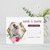 ロマンチックなブルゴーニュ赤面ピンクフローラ日付を保存 セーブザデート (スタンド正面)