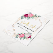 ロマンチックなブルゴーニュ赤面ピンクフローラ日付を保存 箔招待状 (回転した状態)