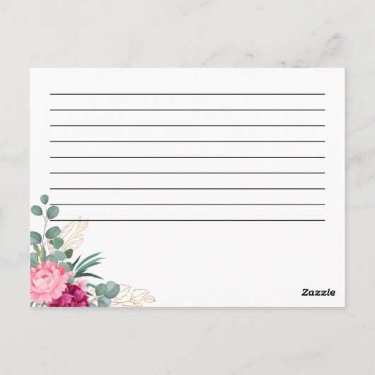 ロマンチックなブルゴーニュ赤面ピンク結婚フローラレシピ ポストカード (裏面)