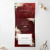 ロマンチックなブルゴーニュ赤面ピンク結婚フローラ 三つ折り招待状 (内部)