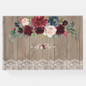 ロマンチックなブルゴーニュ赤面フラワーレース結婚ウッド ゲストブック (裏面)