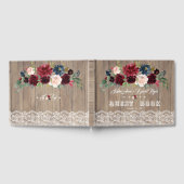 ロマンチックなブルゴーニュ赤面フラワーレース結婚ウッド ゲストブック (全面)