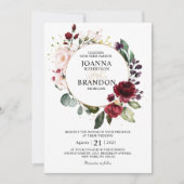 ロマンチックなブルゴーニュ赤面フローラジオメト結婚リI 招待状 (正面)