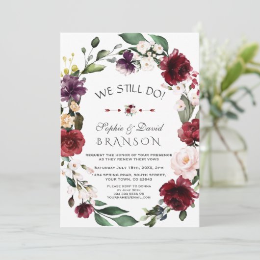 ロマンチックなブルゴーニュ赤面フローラ私たちはまだ行う 招待状 (スタンド正面)