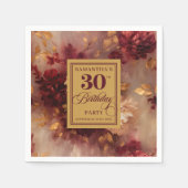 ロマンチックなブルゴーニュ赤面金ゴールドボホ30歳の誕生日 スタンダードカクテルナプキン (正面)