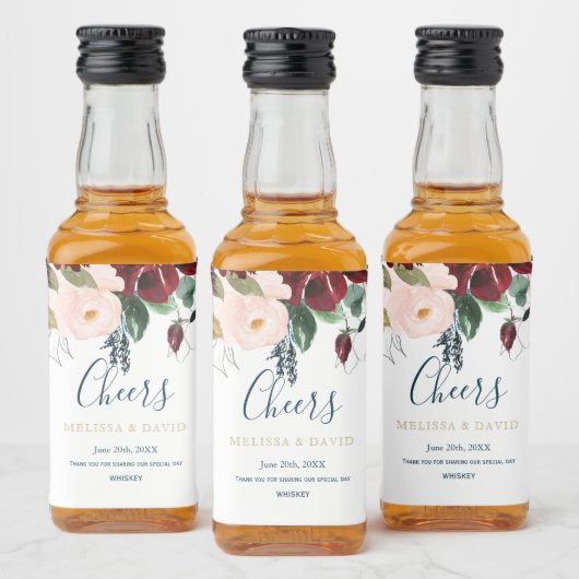 ロマンチックなブルゴーニュ、ピンクとミッドナイトブルーのラベル リキュールボトルラベル (ボトル)