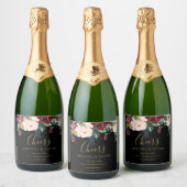 ロマンチックなブルゴーニュ、ピンク、ブルーとブラックきらめく スパークリングワインラベル (ボトル)