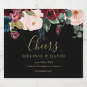 ロマンチックなブルゴーニュ、ピンク、ブルーとブラックきらめく スパークリングワインラベル (シングルラベル)