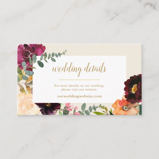 ロマンチックなブルゴーニュ+ピーチ結婚フローラズWebサイトE エンクロージャーカード (正面)