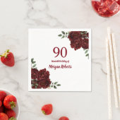 ロマンチックなブルゴーニュ・レッド・ローズ90th誕生日パーティー スタンダードカクテルナプキン (インサイチュ)