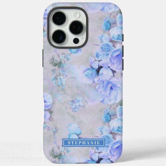 ロマンチックなブルーとグレーの名前フローラ Case-Mate iPhoneケース (裏面)