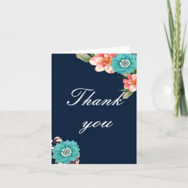 ロマンチックなブルーとピンクのフローラ植物学 サンキューカード