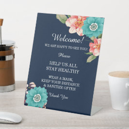 ロマンチックなブルーとピンクのフローラ植物安全性 台座サイン