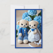 ロマンチックなブルーとホワイト結婚クロシェのカップル 出欠カード (裏面)