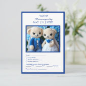 ロマンチックなブルーとホワイト結婚クロシェのカップル 出欠カード (スタンド正面)