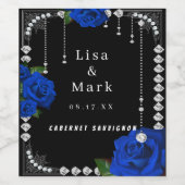 ロマンチックなブルーのバラとダイヤモンドのワインラベル ワインラベル (シングルラベル)