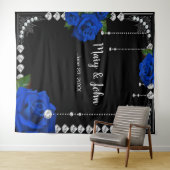 ロマンチックなブルーのバラとダイヤモンドの写真の背景 タペストリー (インサイチュ(横))