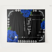 ロマンチックなブルーのバラとダイヤモンドの写真の背景 タペストリー (正面(横))