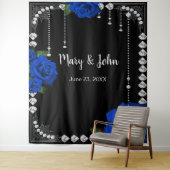 ロマンチックなブルーのバラとダイヤモンドの写真の背景 タペストリー (インサイチュ)