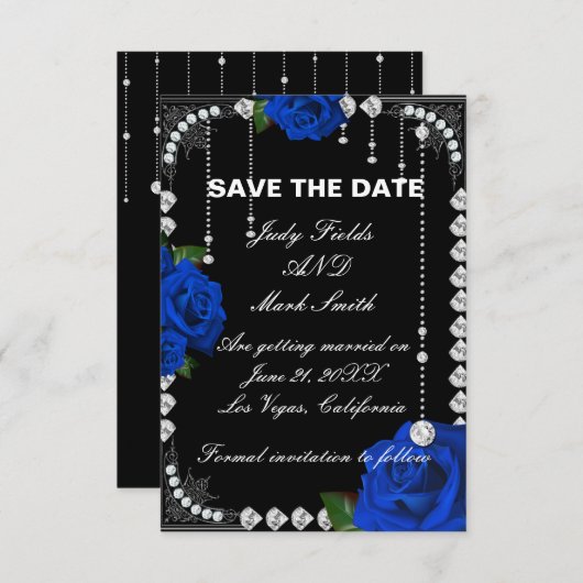 ロマンチックなブルーのバラとダイヤモンドは日付を保存 セーブザデート