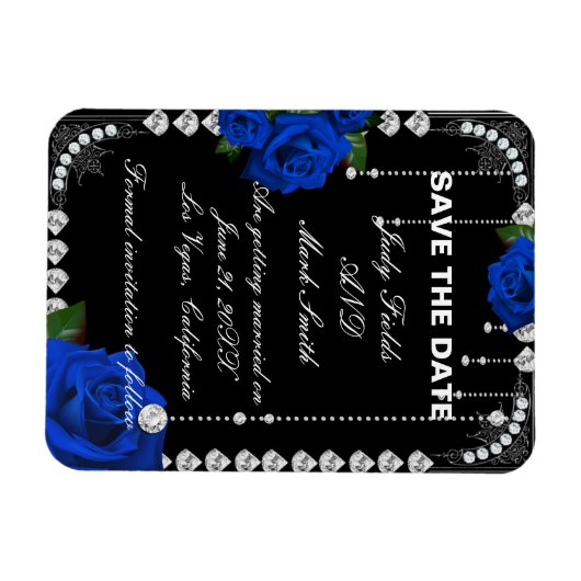 ロマンチックなブルーのバラとダイヤモンドは日付を保存 マグネット (横)