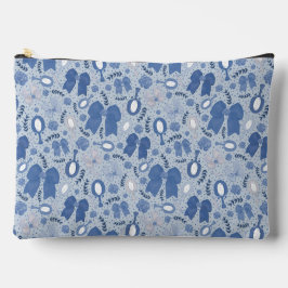 ロマンチックなブルーの弓とバラ アクセサリーポーチ