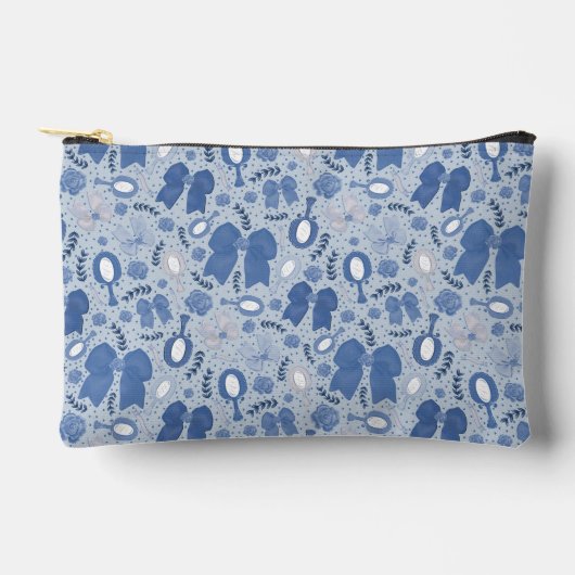 ロマンチックなブルーの弓とバラ アクセサリーポーチ (正面)