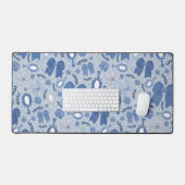 ロマンチックなブルーの弓とバラ デスクマット (キーボード&マウス)